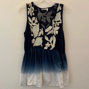 Anthropologie Embroidered Knit Ombré Top Size M